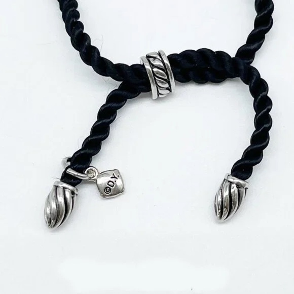 David Yurman Black Cord Bracelet with Silver Hardware